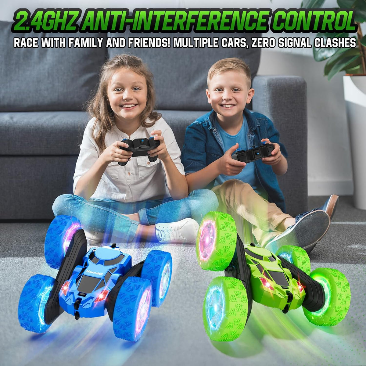 Remote Control Car, 360° Rolling Rotating 2.4GHz 4WD RC Cars for Kids, Boy Toys Age 6 7 8 9 10 Years Old, RC Crawlers for Boys Girls Birthday-Green