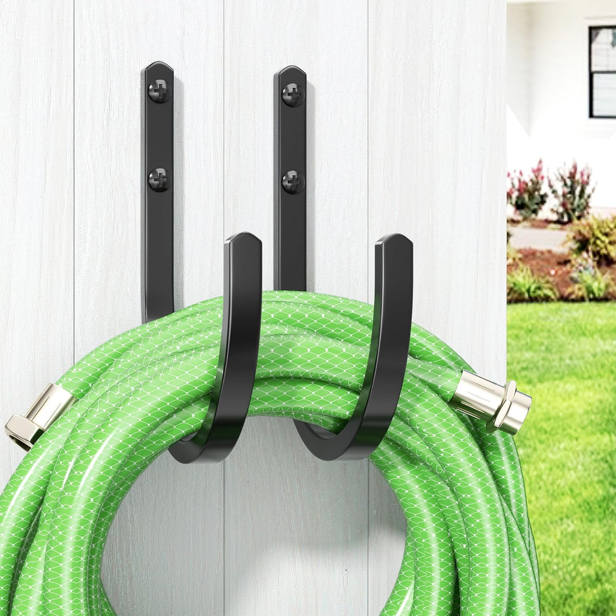 Garden Hose Holder Wall Mount - Aluminum Hose Hanger for Outside, Durable Wall-Mounted Hose Holder for Garden & Outdoor Use（4 Hooks）