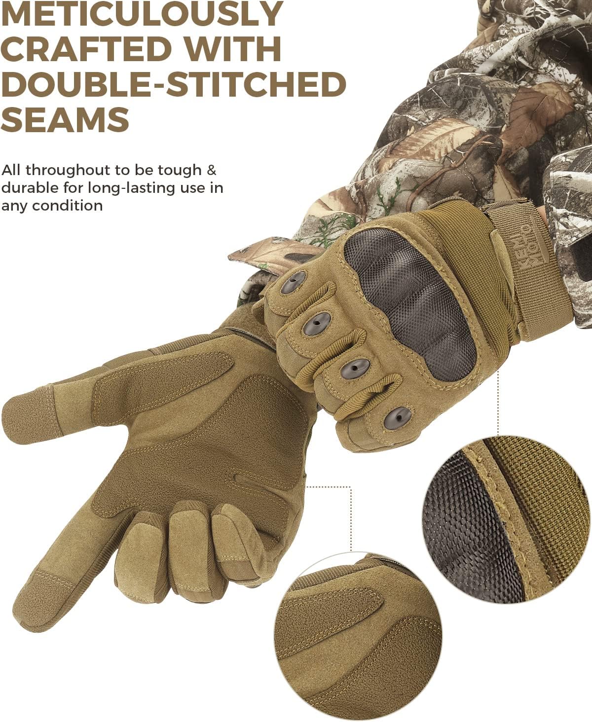 KEMIMOTO Tactical Gloves for Men, Touchscreen Motorcycle Gloves with Hard Shell & Palm Padding for Sports Motorcycle Cycling Tactical Airsoft Paintball Hunting Hiking Camping Climbing