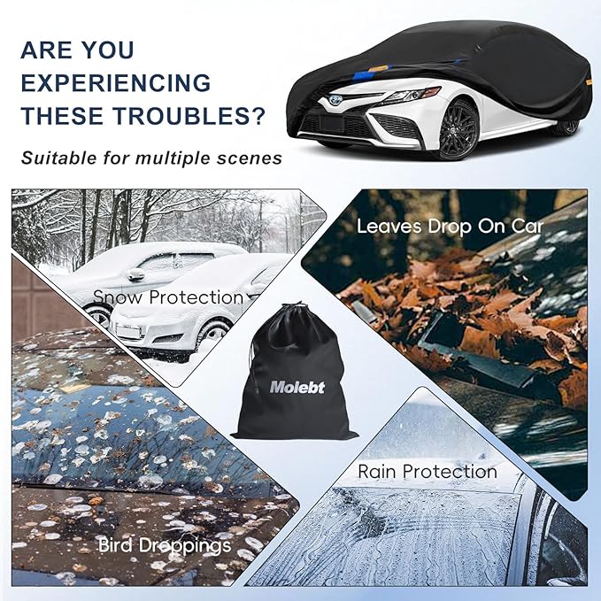 Car Cover Waterproof All Weather for Automobiles, Full Exterior Covers for Sedan & Coupe (186-193 inch) Universal Fit for Ford Mustang, Chevy Camaro, etc. Rain Winter Sun Snow Protection.