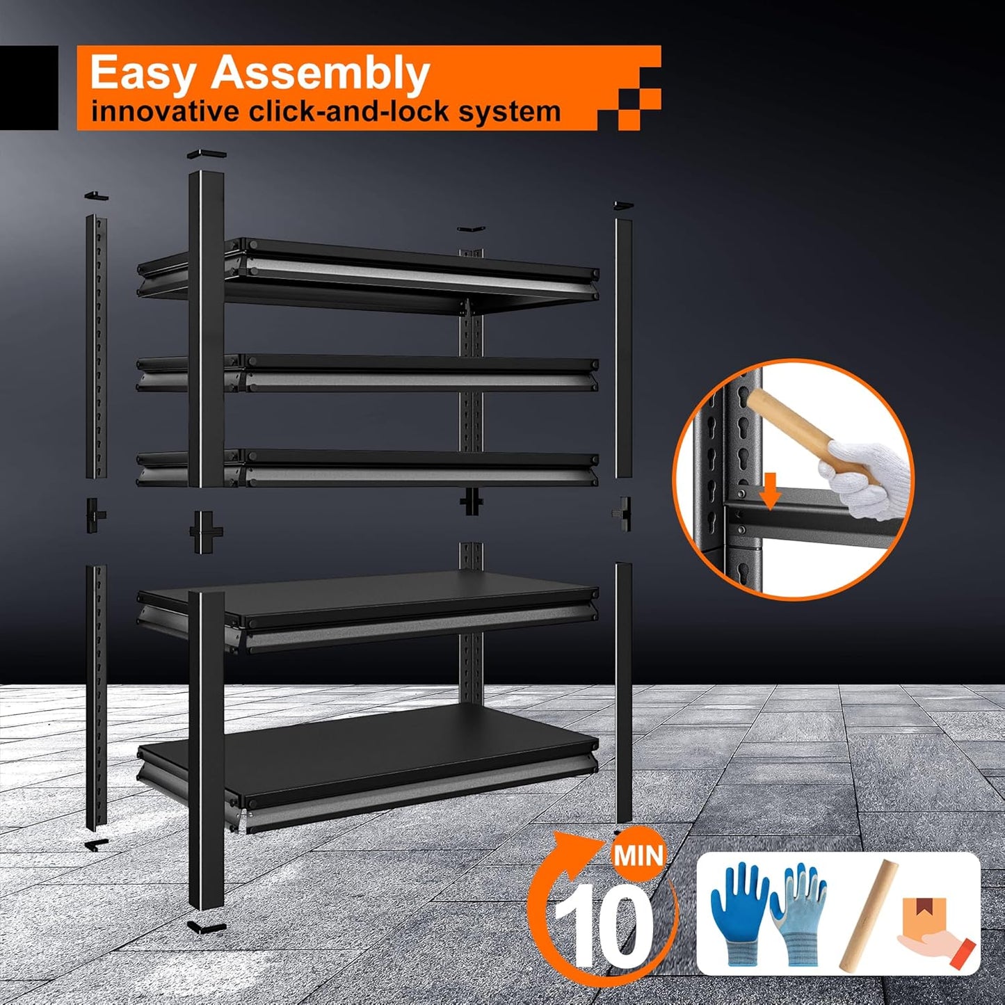 Heavy Duty Shelves, 48'W24'D78'H, 5-Tier Metal Shelves, 3000LBS Loads, Adjustable, Black, For Garages, Warehouses
