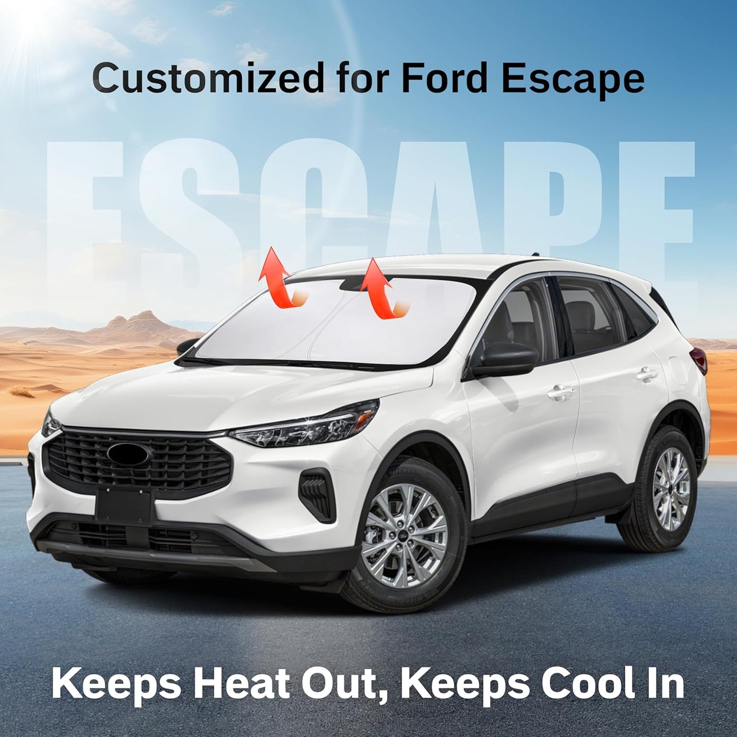 for Ford Escape Windshield Sunshade 2020-2024 2025 EcoNour Sunshade-240T Polyester Material Cars Sun Visor Reflector Blocks UV Rays - Foldable Sunshade Interior Protection Ford Escape Accessories