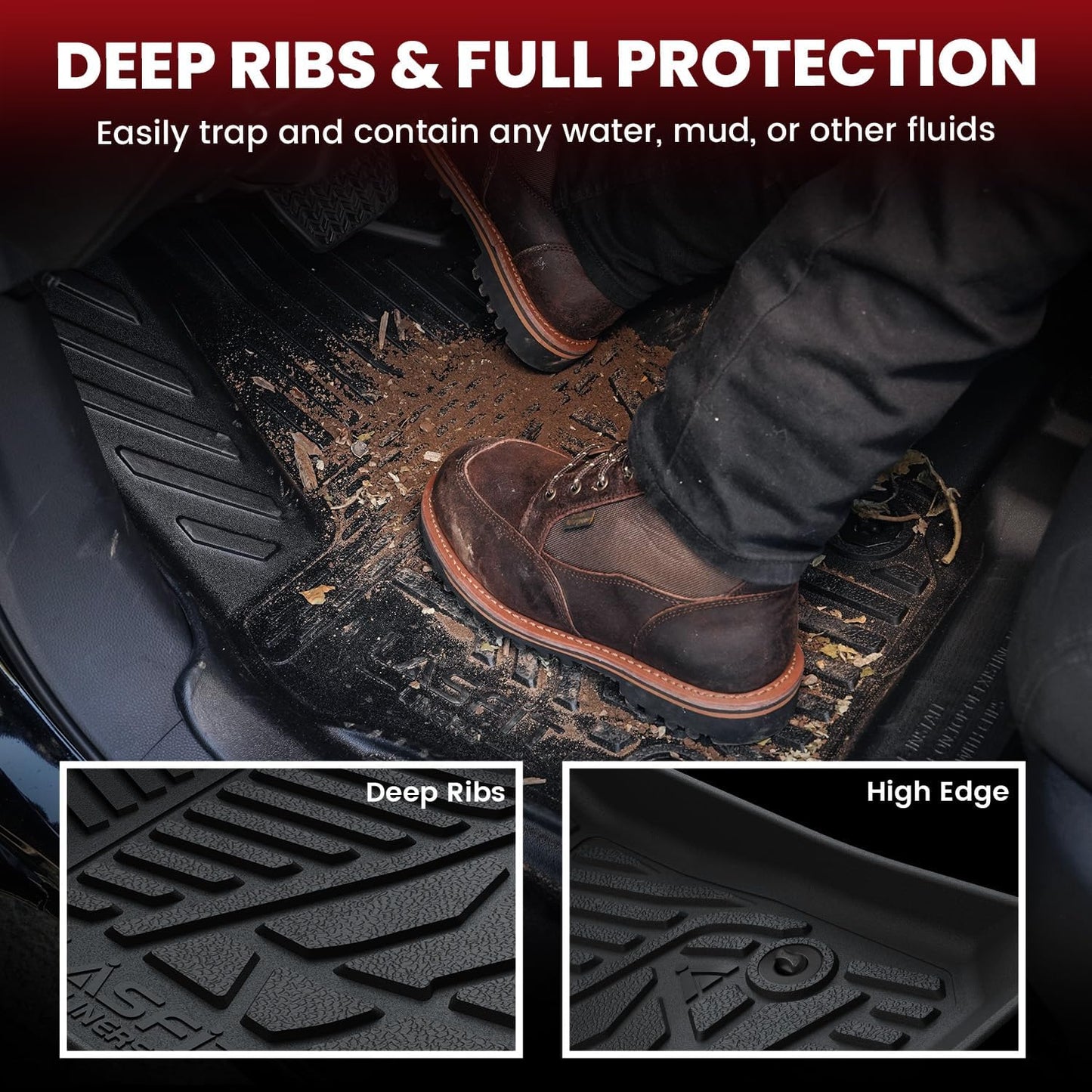LASFIT Floor Mats 2014-2018 for Chevrolet Chevy Silverado/GMC Sierra 1500 Only Crew Cab, 2015-2019 Silverado/Sierra 2500HD 3500 HD, Only Crew Cab, with Carpet Floor, Only Fit 1st Row Bucket Seating