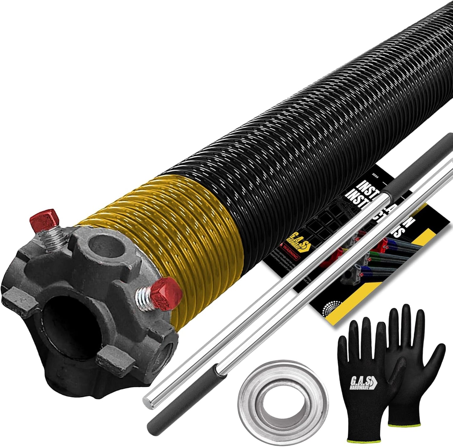 Garage Door Torsion Spring Kit 250x2x30 for Right Side of Garage Door with 1" Steel Bearing, Gloves, Manual, and Winding Bars Precision E-Coating 5-Year Warranty Minimum 30,000 Cycles (Black Cone)