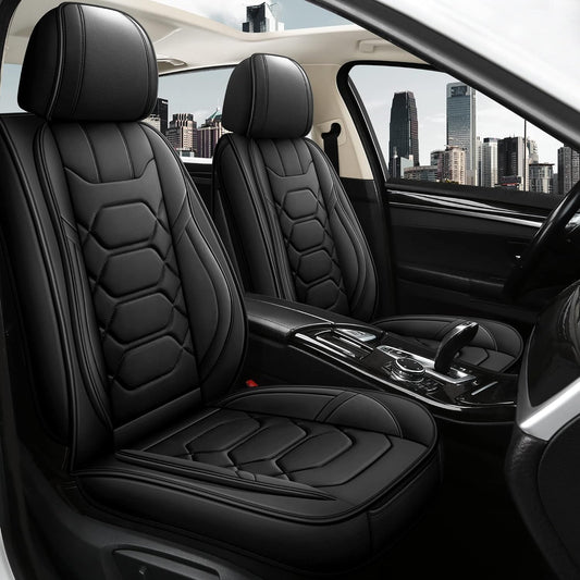 Pariitadin Leather Car Seat Covers Front Pair, Waterproof Faux Leather Seat Covers for Cars, Non-Slip Car Interior Covers Universal Fit for Most Cars Sedans Trucks SUVs, Black