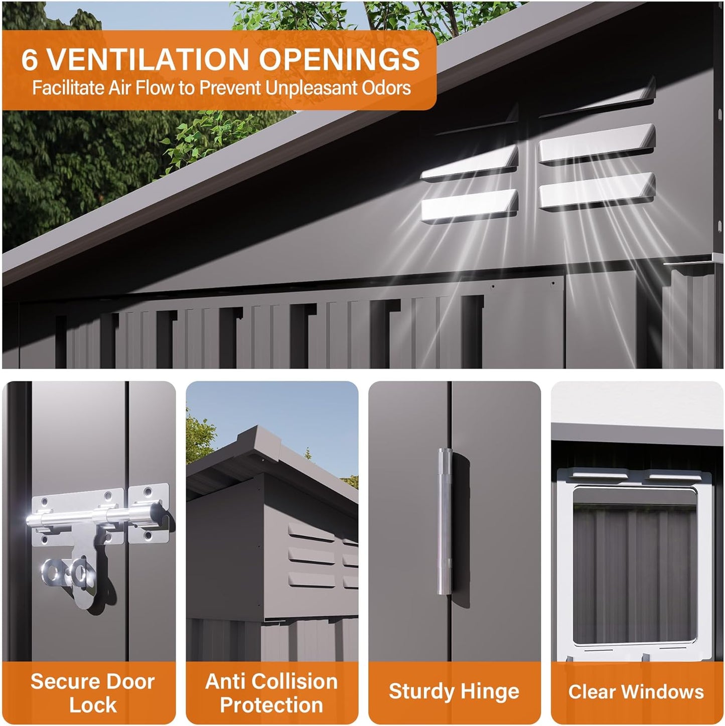 4 x 9 FT Metal Outdoor Storage Shed w/Lockable Door, Lean to Storage Sheds with Clear Window and Air Vents, All Weather Waterproof Garden Tool House for Backyard, Patio, Lawn, Gray