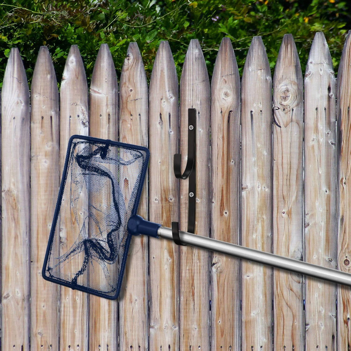 6 Pieces Pool Pole Hook Hanger Swimming Metal Brackets Pool Hook with 12 Pieces Screws for Telescopic Poles, Skimmers, Leaf Rakes, Net, Brush, Vacuum Hose, Garden and Pool Accessories (Black)