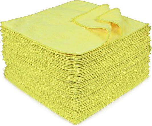 Eurow 300 GSM Microfiber Cleaning Towels, Reusable, Lint-Free, Streak-Free, Ultra Absorbent Cloths for Car, Home, Kitchen, RV, Dairy Use, Machine Washable and Scratch-Safe, 12x12in, 50-Pack, Yellow