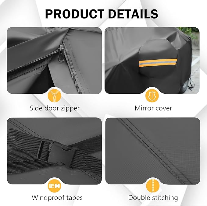 MORNYRAY Compatible with Chevy Camaro,Car Cover Outdoor Waterproof Sun Rain Snow Hail Protection with Driver Door Zipper (Black, Custom Fit Chevy Camaro)