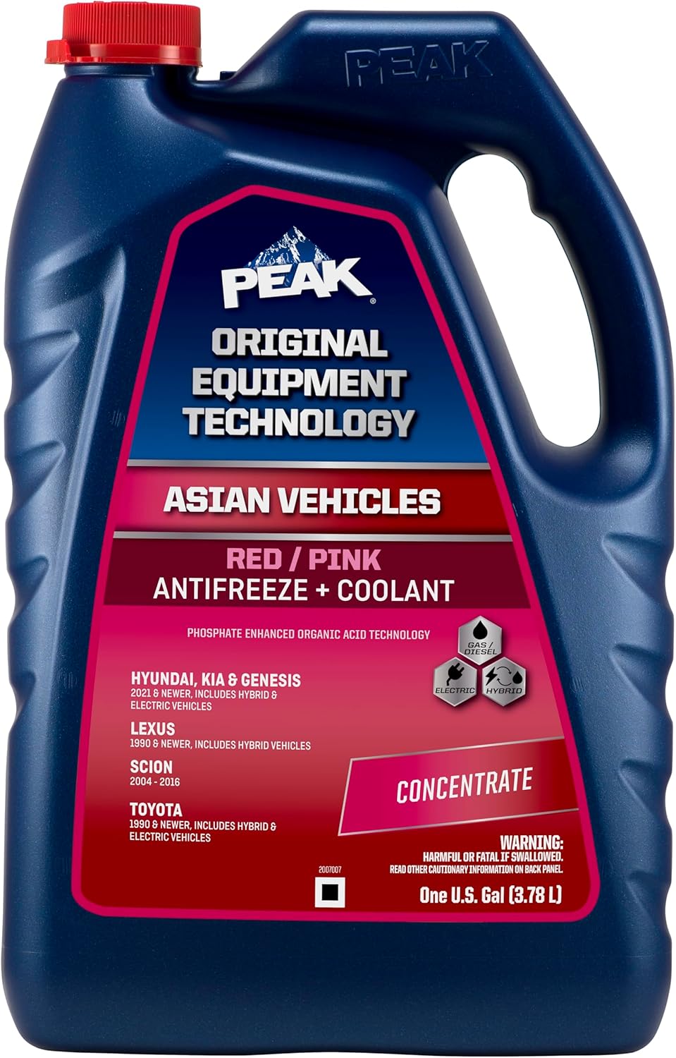 PEAK OET Extended Life Red/Pink Concentrate Antifreeze/Coolant for Asian Vehicles, 1 Gal.