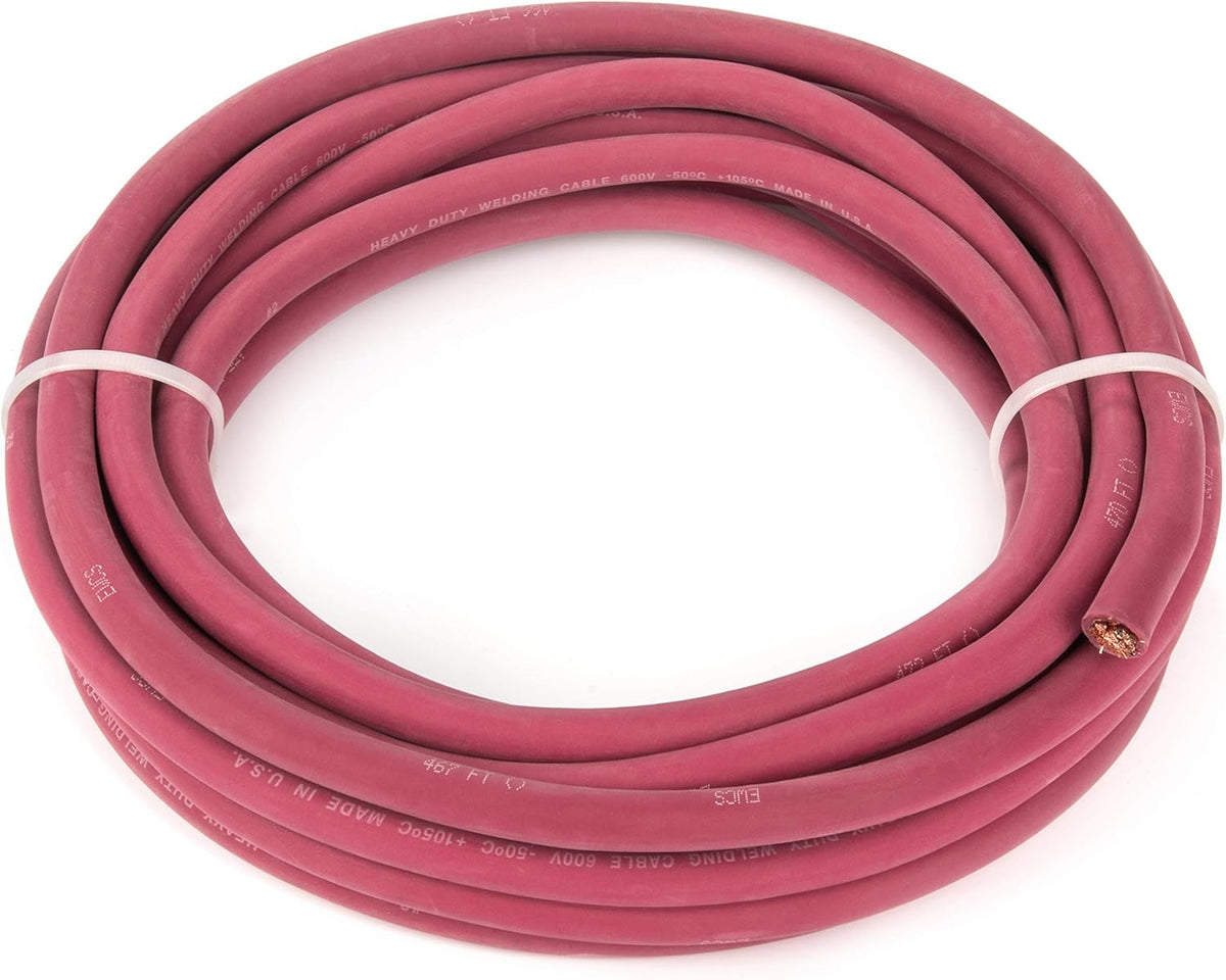 EWCS 2 Gauge Premium Extra Flexible Welding Cable 600 Volt - Red - 15 Feet - Made in The USA