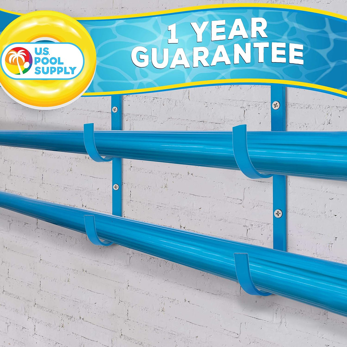 U.S. Pool Supply Pool Pole Hanger - 2 Blue Aluminum Pool Hooks for Poles - Equipment Fence Hook for Nets, Skimmers, Leaf Rakes, Vacuums, Vacuum Hoses, Telescopic - Attach Accessories, Holder Organizer