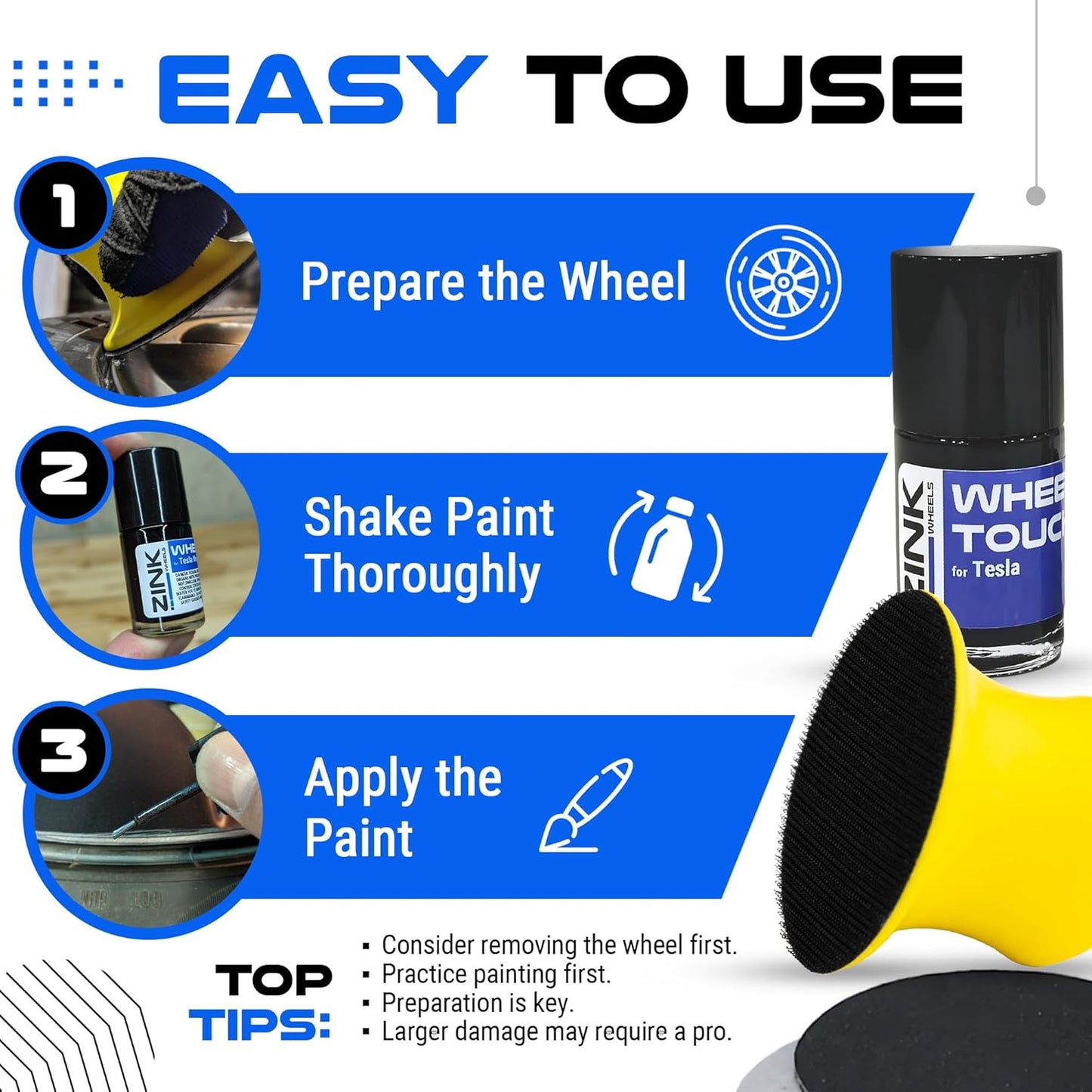 Premium Tesla Wheel Curb Rash Repair Kit for Model S 21-inch Grey Turbine Rims - DIY Kit with Color-matched Touch Up Paint - Made in USA