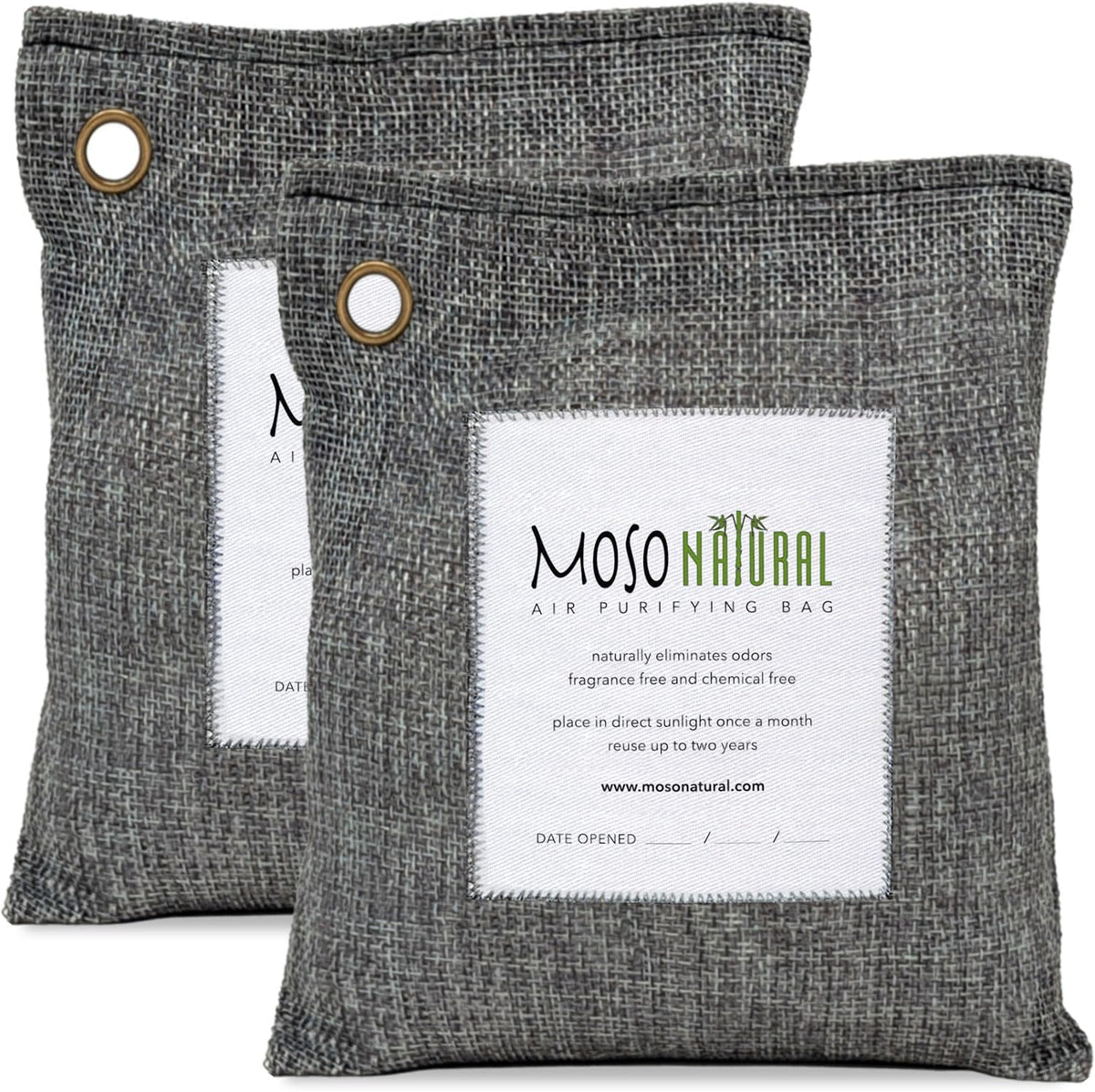 Moso Natural Air Purifying Bag 500g (2 Pack) Premium Bamboo Charcoal Odor Absorber for Home, Bedroom, Kitchen, Basement | Unscented Pet Odor Eliminator | Large Charcoal Deodorizer Bag Covers 250sqft