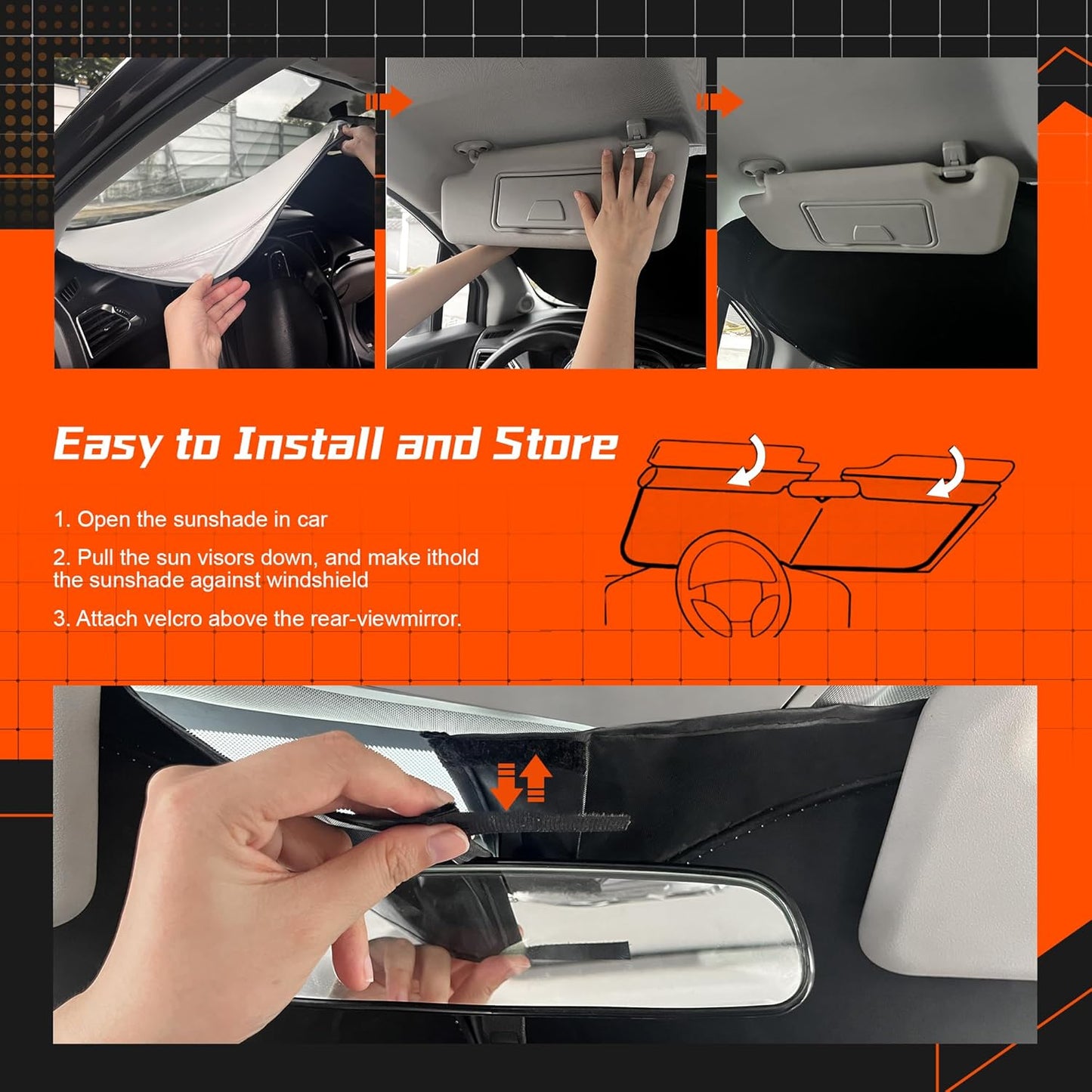 Custom Fit Windshield Sun Shade for Kia Sorento 2016-2020 - Full Coverage, 210T Reflective Fabric, Double-Layer Design - Blocks 99% UV Rays, Keeps Car Cool, Easy to Install and Store
