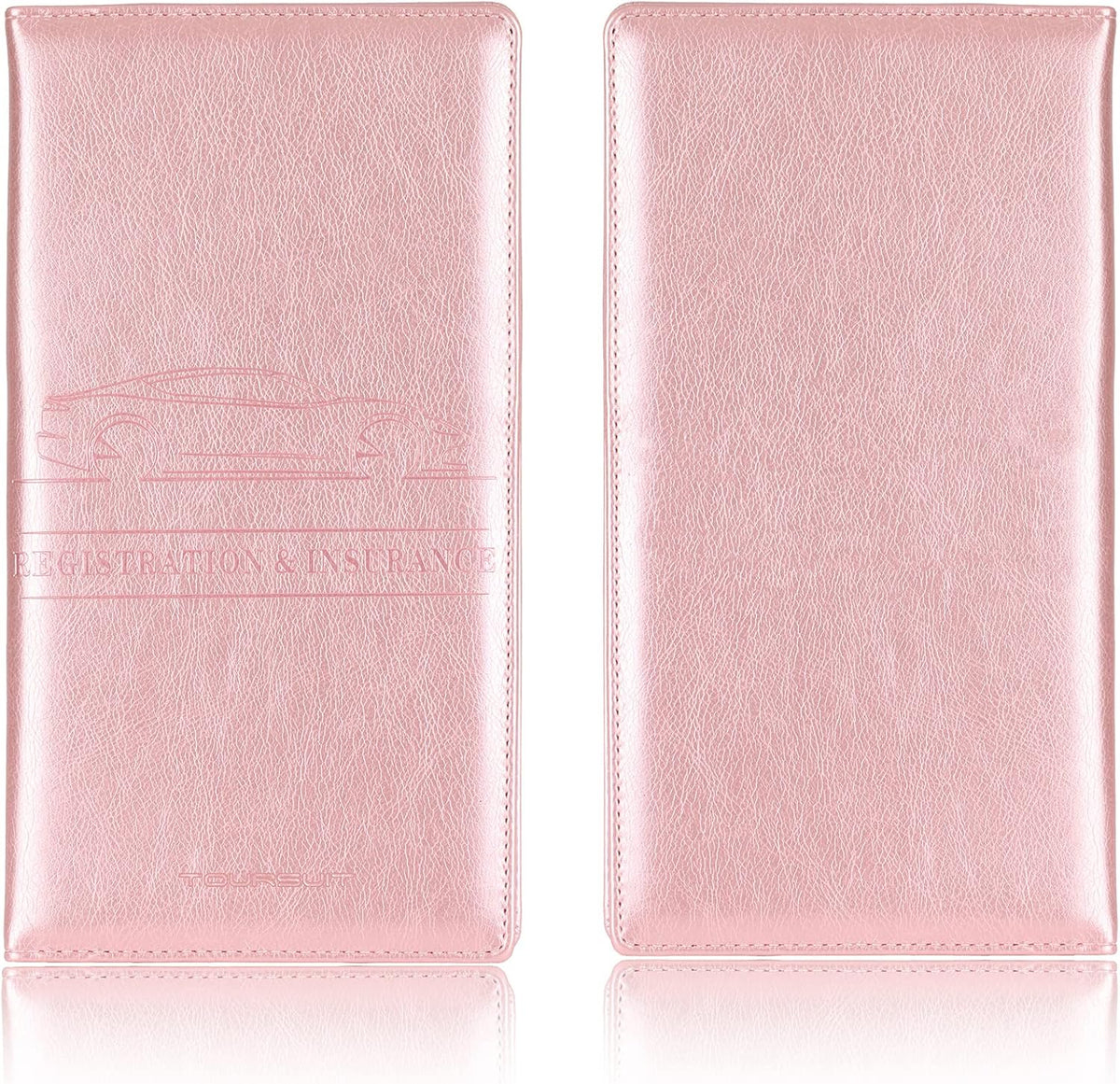 TOURSUIT Car Registration and Insurance Card Holder, Vehicle License Document Glove Box Compartment Organizer, Interior Car Accessories for Women Men Teens (Rose Gold)