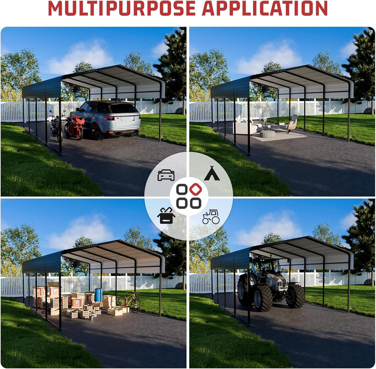 Metal Carport 13 x 20 FT with Heavy Duty Frame & Galvanized Steel Roof, Metal Car Garage, Sturdy Canopy Shelter for Car, Truck, Pickup, SUV, Tractor, and Boat