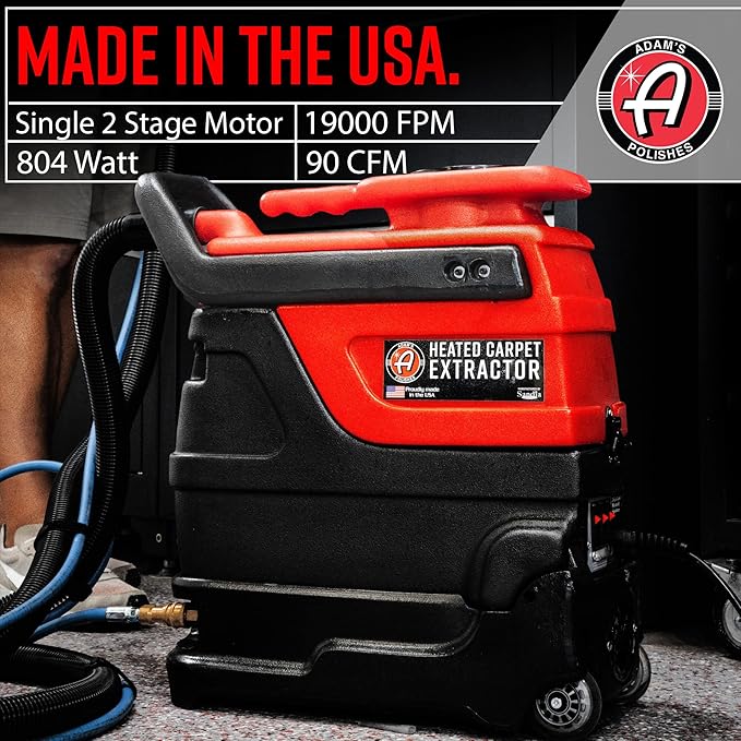 Adam's Polishes Heated Carpet Extractor - Powerful 200 Degree Spot and Upholstery Cleaner, Clear Head Hand Tool, 15 Foot Hose, Easy Dirt and Spot Removal for Vehicles