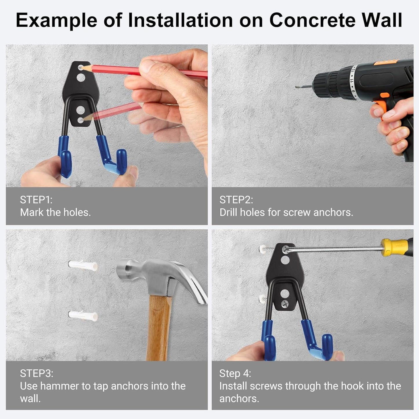 Steel Garage Hooks Wall Tool Organizer, 14 Pack Garage Storage Hook Heavy Duty Utility Storage Hangers Blue for Ladders, Ropes, Garden Tools