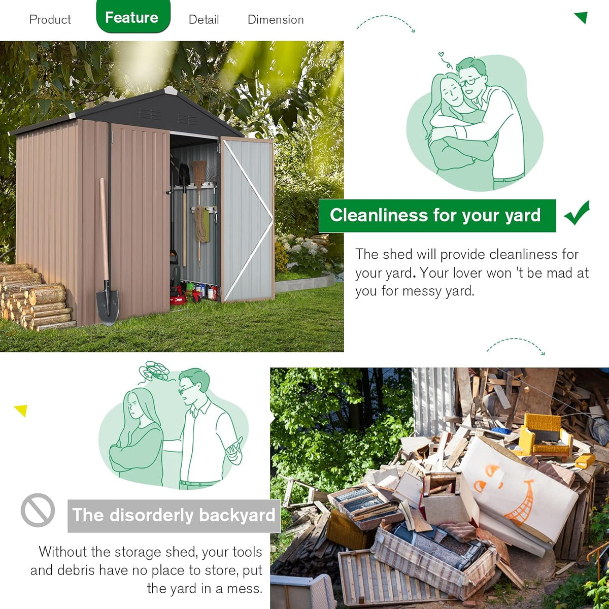 U-MAX 6x4 Storage Sheds & Outdoor Storage, Small 4x6 Outdoor Storage Garden Outside Shed kit, Galvanized Metal Utility Shed for Backyard, Patio and Lawn