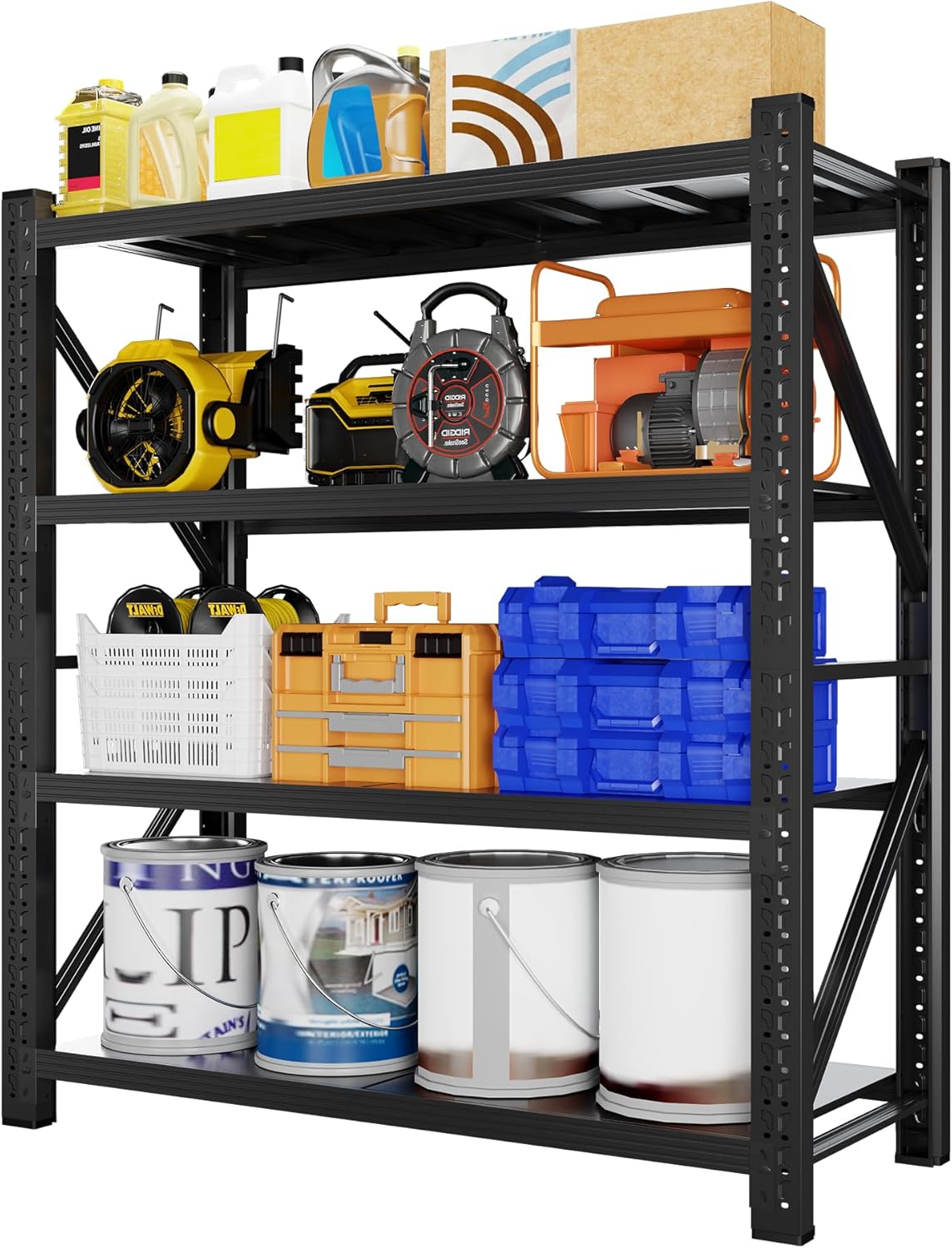 5000LBS Garage Shelving 59" W Garage Shelving Heavy Duty 4-Tier Metal Storage Shelves Adjustable Shelf Unit Storage Rack for Basement Supermarket Warehouse 59.1Wx19.7Dx78.8H Black