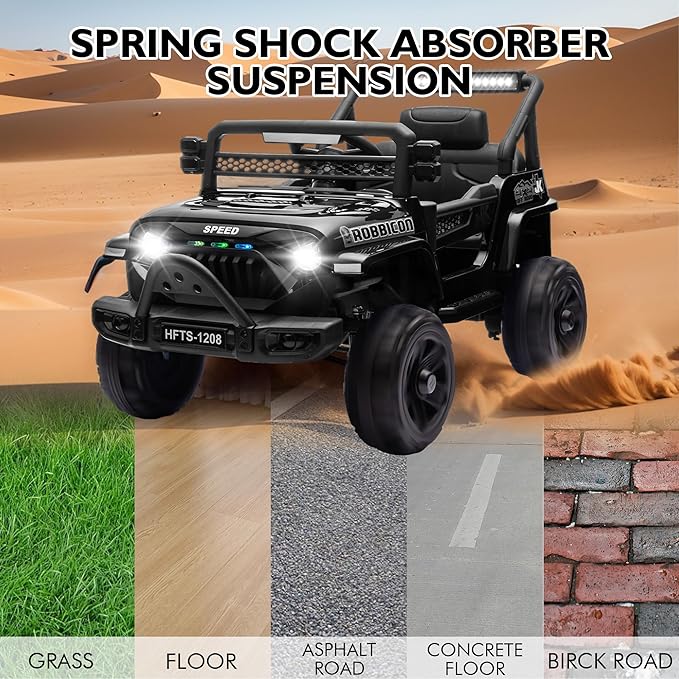 12V Ride on Electric Truck Car for Kids, 12V Kids Electric Vehicles w/Remote Control, Four-Wheel Suspension, USB, Bluetooth, Power Display, Lights, Battery Powered Ride on Toys for Boys Girls (Black)