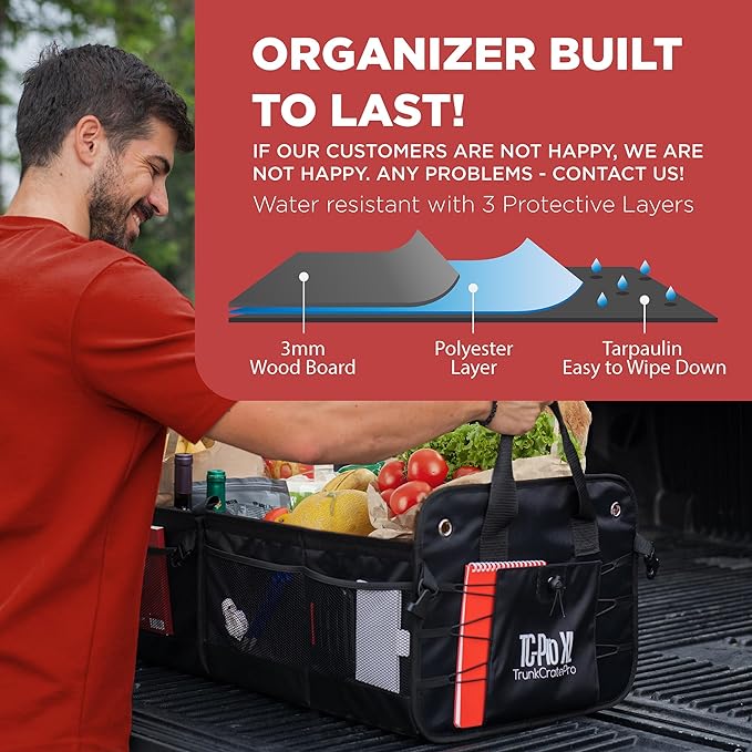 TRUNKCRATEPRO XL Premium SUV, Truck, Car Trunk Organizer With Expandable Compartments - Lightweight Foldable Cargo Organizer