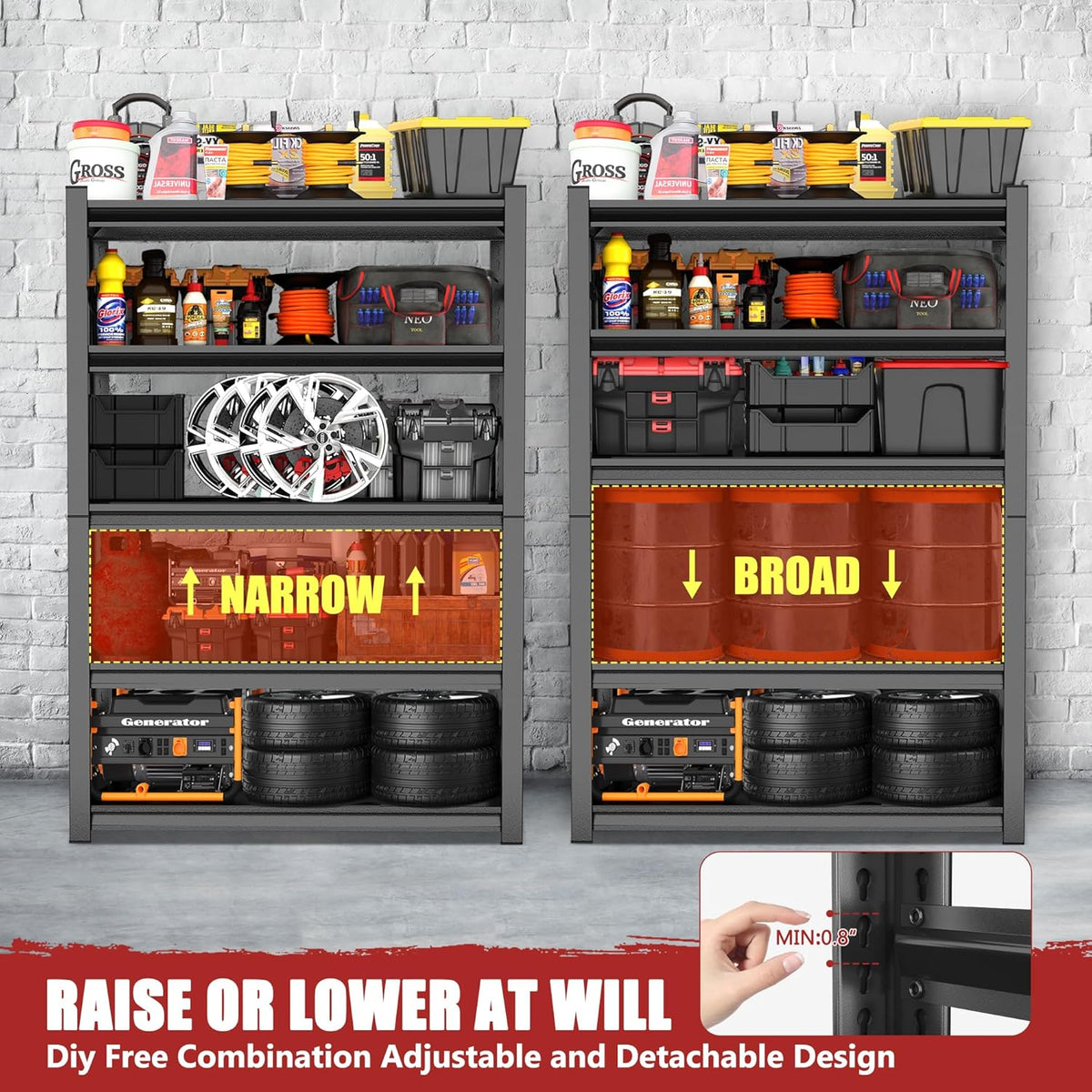 72" H Garage Shelving Unit 3500 LBS Heavy Duty Storage Shelves, Adjustable 5 Tier Metal Shelving Uni for Storage, Utility Shelves for Garage,Workshop, Basement, Home Office 72" Hx35.4 Wx15.7 D