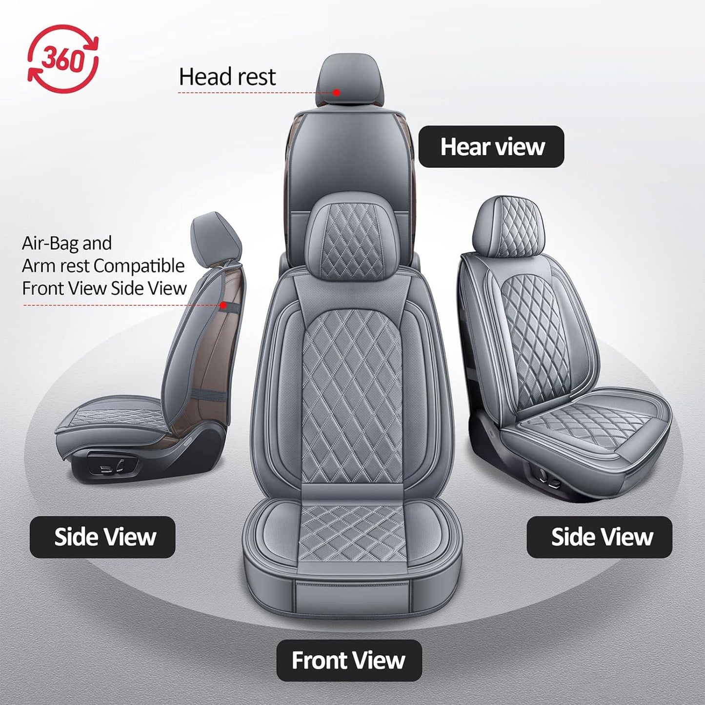 MIROZO Ram Seat Covers,Waterproof Truck Seat Covers Fits for 2009-2025 Dodge Ram 1500 2500 3500 Crew Quad Regular Cab Pickup Cushions Compatible with Split Bench 40/60(Gray,Full Set Flat Back)