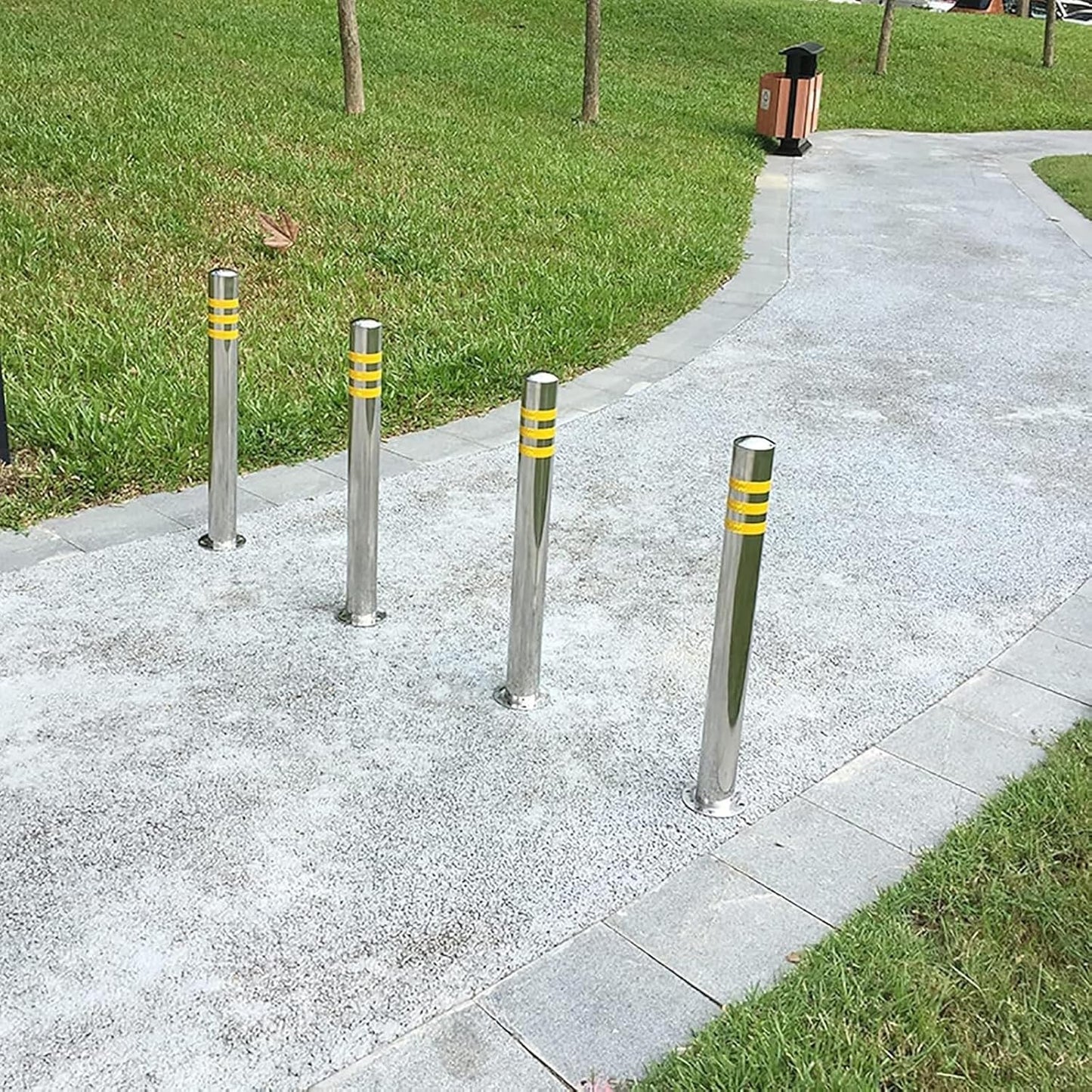 Stainless Steel Parking Bollards for Driveway, Industrial Safety Bollards Reflective Channelizer Post, Parking Barrier, Sturdy and Durable, Easy to Install, for Crowd Control(Silver (1pcs),7.6*100cm/3