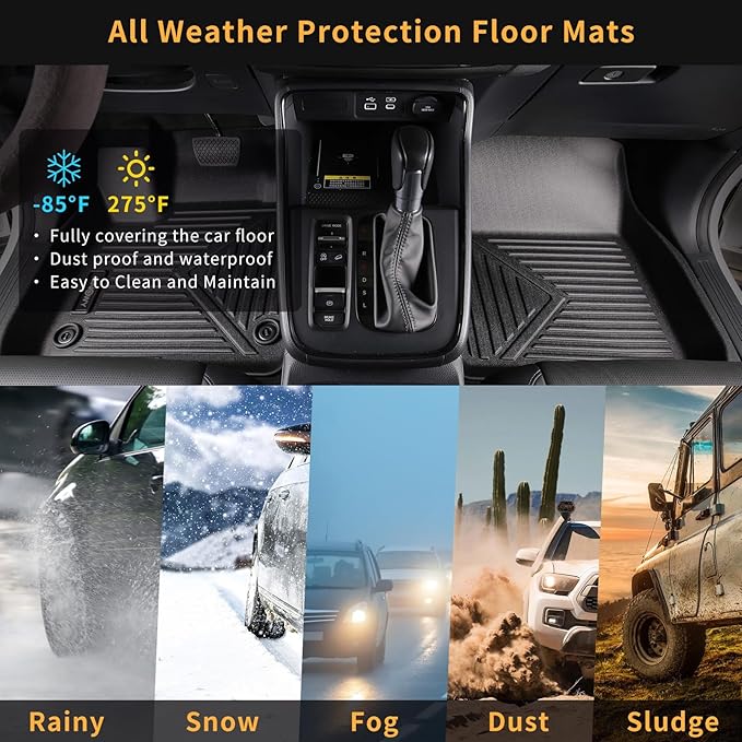 GINOWY- Floor Mats for Kia Seltos 2020-2024 2025, TPE All Weather Protection Mats for Kia Seltos 2024, Custom Seltos Floor Liners Non-Slip Waterproof Automotive Accessories, Black