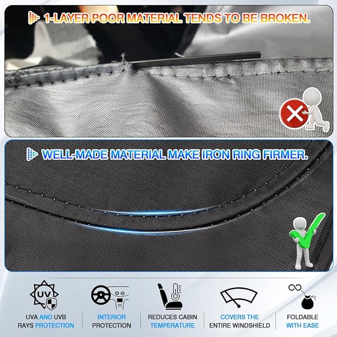 Windshield Sun Shade for 2024-2025 2026 Hyundai Kona Accessories Thicken 6-Layer Front Window Sunshade Cover Sun Visor Protector Foldable Block UV Rays Keep Vehicle Cool