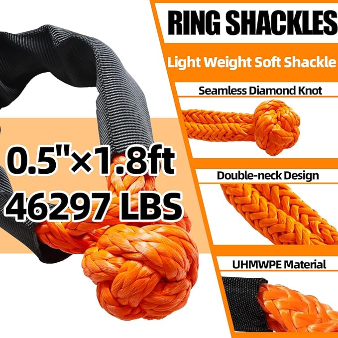 MITZONE Recovery Tow Strap,Heavy Duty Tow Strap Recovery Kit,Car Vehicle Heavy Duty Recovery Rope 37478 lbs for Diesel Trucks,SUV, ATV,Backhoe, Excavators,Ring Shackles,Storage Bag