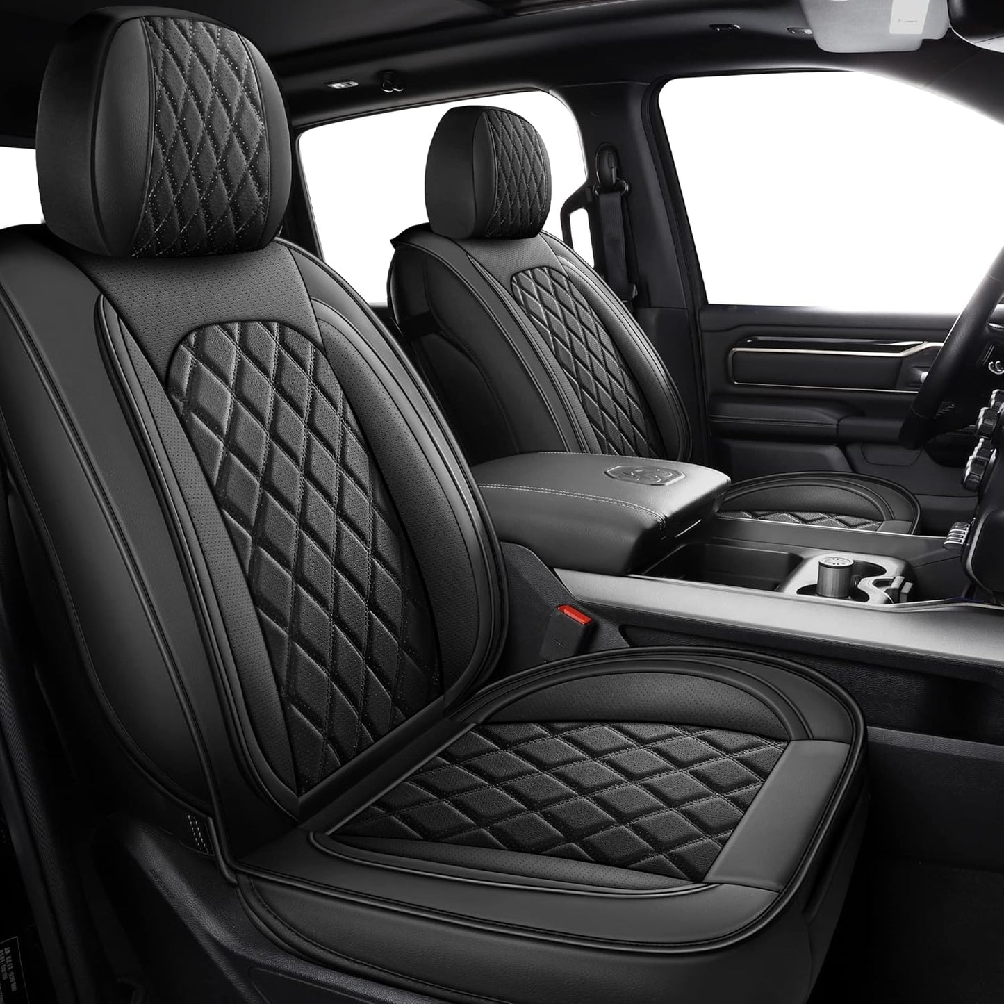MIROZO Dodge Ram Seat Covers Full Set,5PCS Car Seat Cover Waterproof Fits for 2009-2025 Ram 1500 2500 3500 Crew Quad Regular Cab Pickup Cushions with Split Bench 40/60(Black,Full Set Flat Back)
