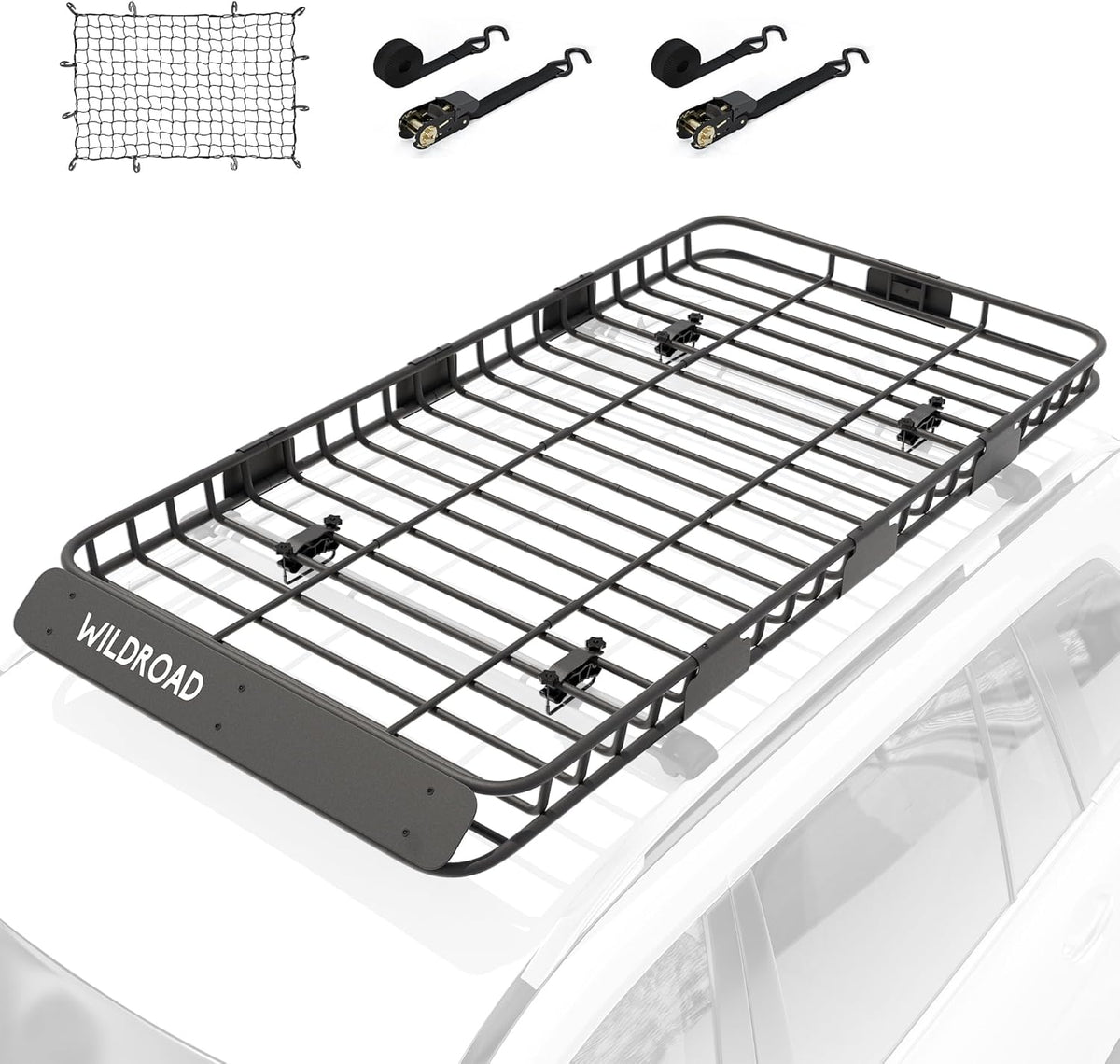 WILDROAD Car Roof Cargo Carrier Combo - Upgraded 84"x 39"x 4" Roof Rack Basket, Super Duty Bungee Net. Universal Car Top Luggage Holder Fits SUV, Truck, Cars