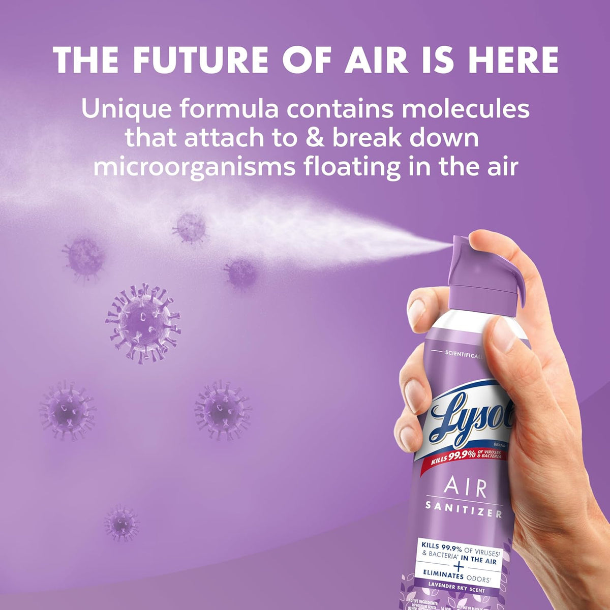 Lysol Air Sanitizer Spray with Odor Eliminator for Home & Office, Sanitizing Spray, Air Freshener Alternative, Lavender Sky Scent, 10 oz (Pack of 3)