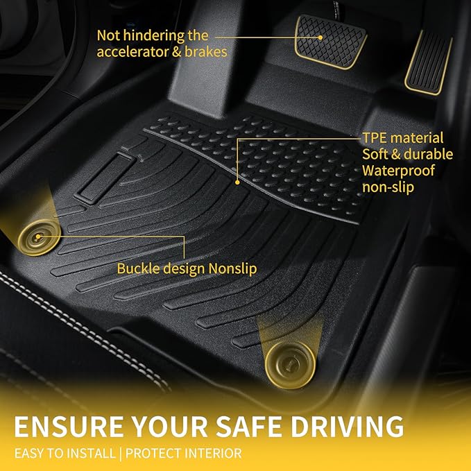 GINOWY-Floor Mats & Cargo Liner for Nissan Pathfinder 2013-2020(7 Passenger), 2014-2020 QX60/ 2013 JX35, Custom Fit TPE All Weather Mats for Pathfinder Car Accessories Black
