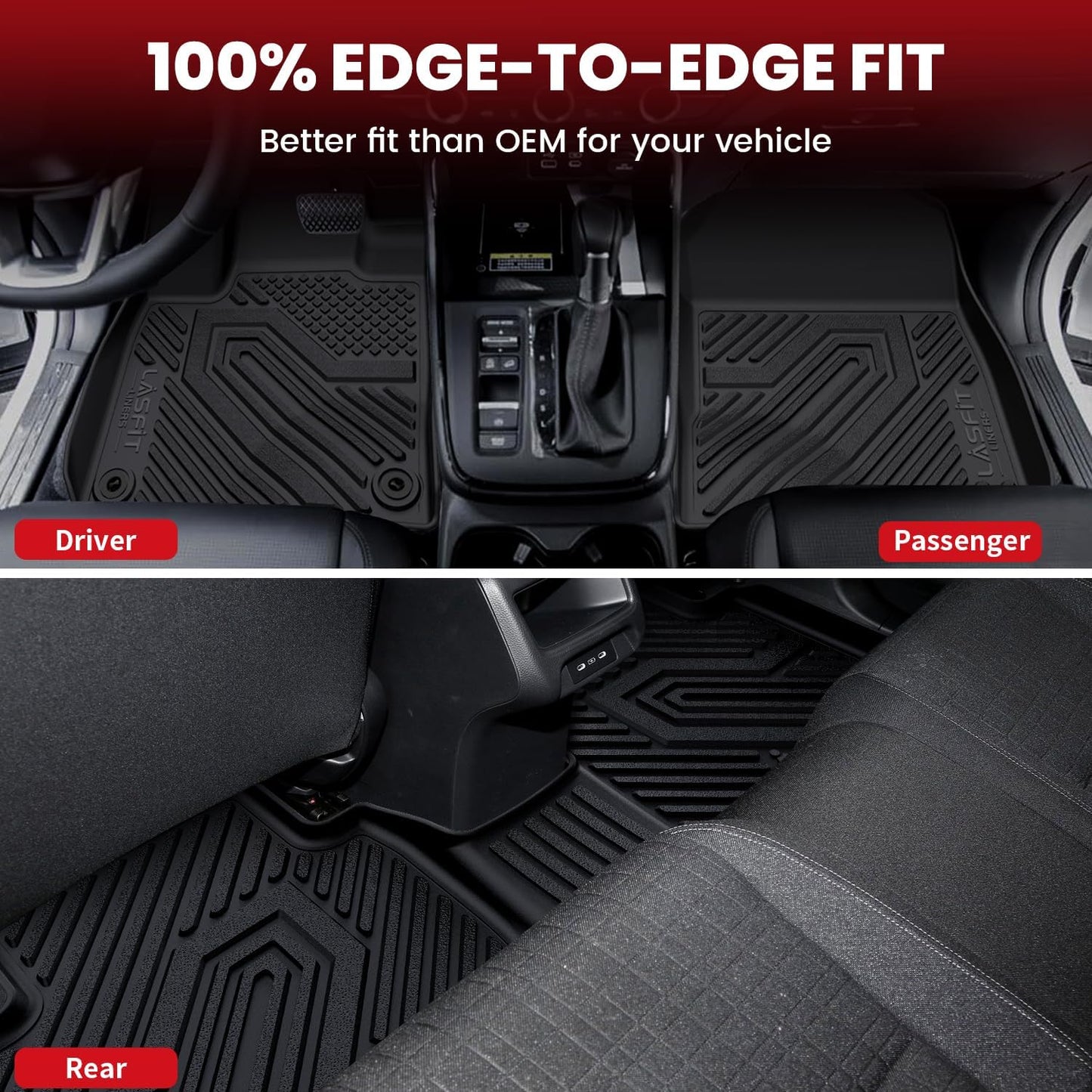 LASFIT Floor Mats & Cargo Liner for Honda HRV 2026 2025 2024 2023 (Gasoline & Hybrid) & for Acura ADX 2025, All Weather TPE Custom Fit HR-V Floor Liner Accessories, 1st & 2nd Row & Trunk Mat, Black