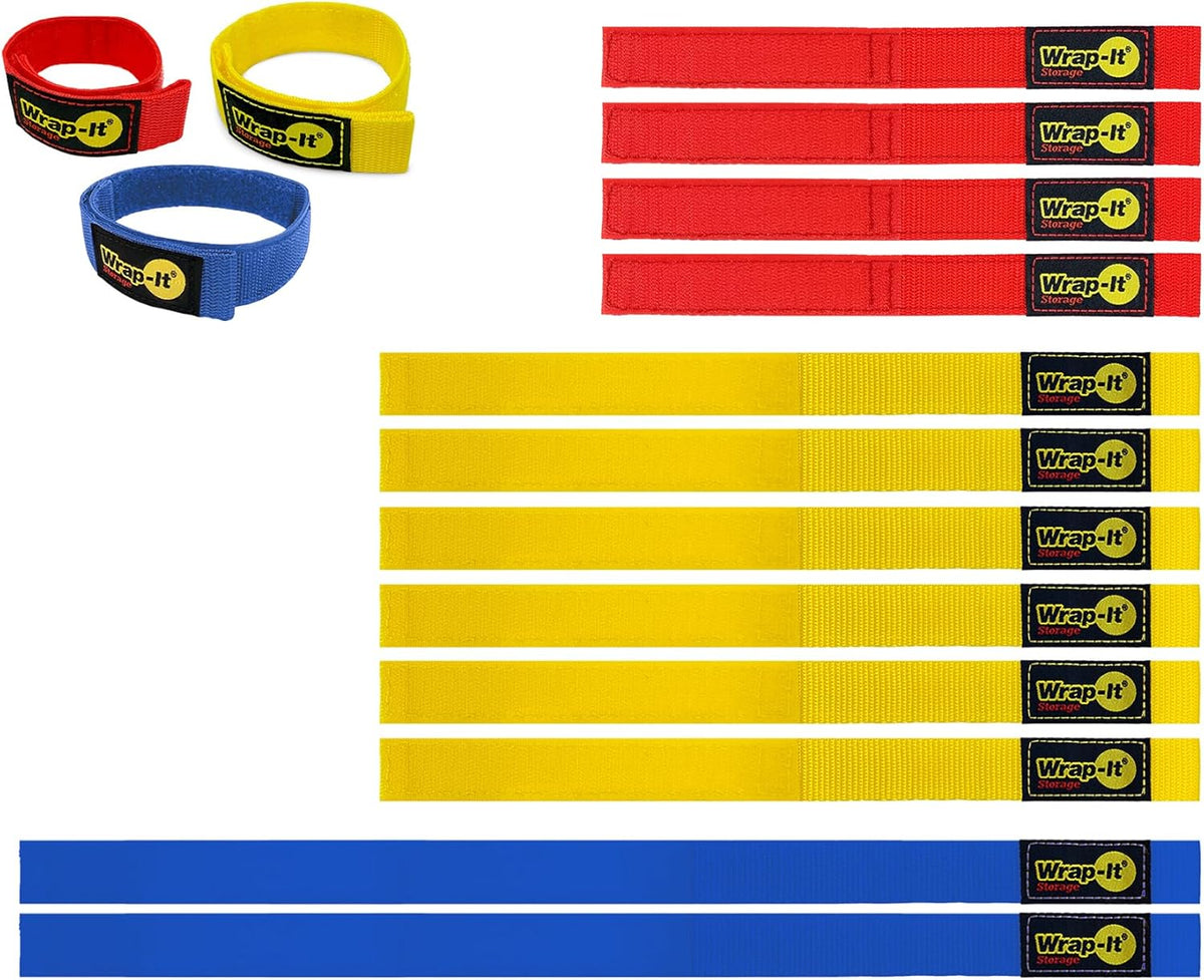Quick-Straps by Wrap-It Storage - Assorted 12-Pack Multicolor - Hook and Loop Hose and Cable Organizers