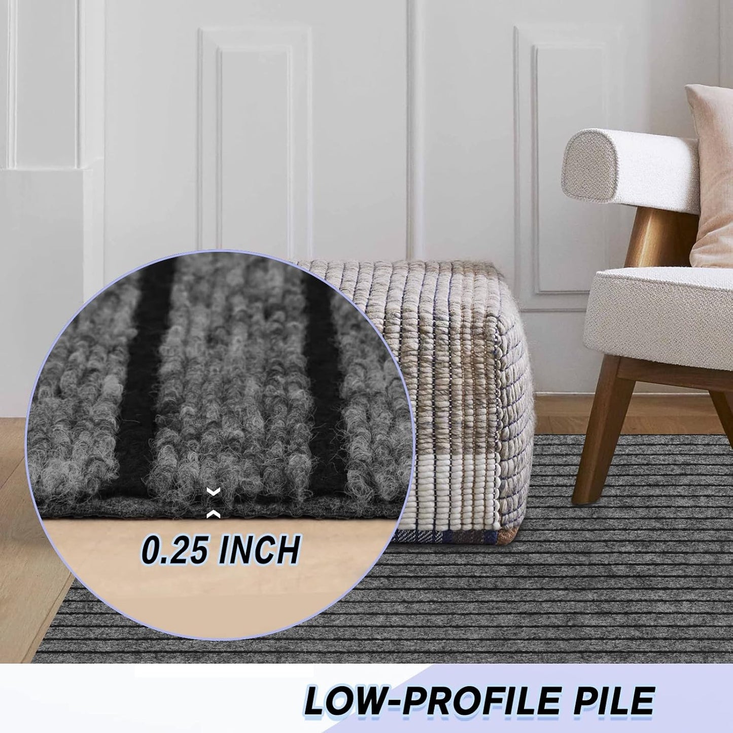 Custom Size Backed Non-Slip Area Rugs Runner, Easy Clean, Waterproof Runner Rugs for Hallway Entryway, Kitchen, Laundry, 2FT x 56FT, Gray Stripe