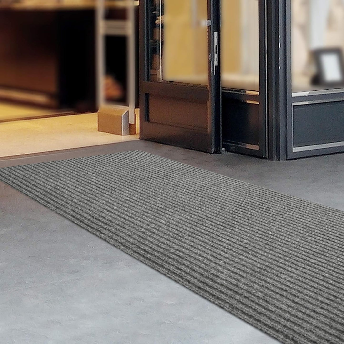 iCustomRug Spartan Weather Warrior Duty Indoor/Outdoor Utility Ribbed in 3ft,4ft,6ft Widths 70 Custom Sizes with Natural Non-Slip Rubber Backing 4'X66' in Grey