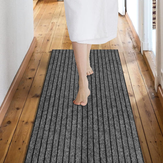 Custom Size Backed Non-Slip Area Rugs Runner, Easy Clean, Waterproof Runner Rugs for Hallway Entryway, Kitchen, Laundry, 2FT x 10FT, Gray Stripe