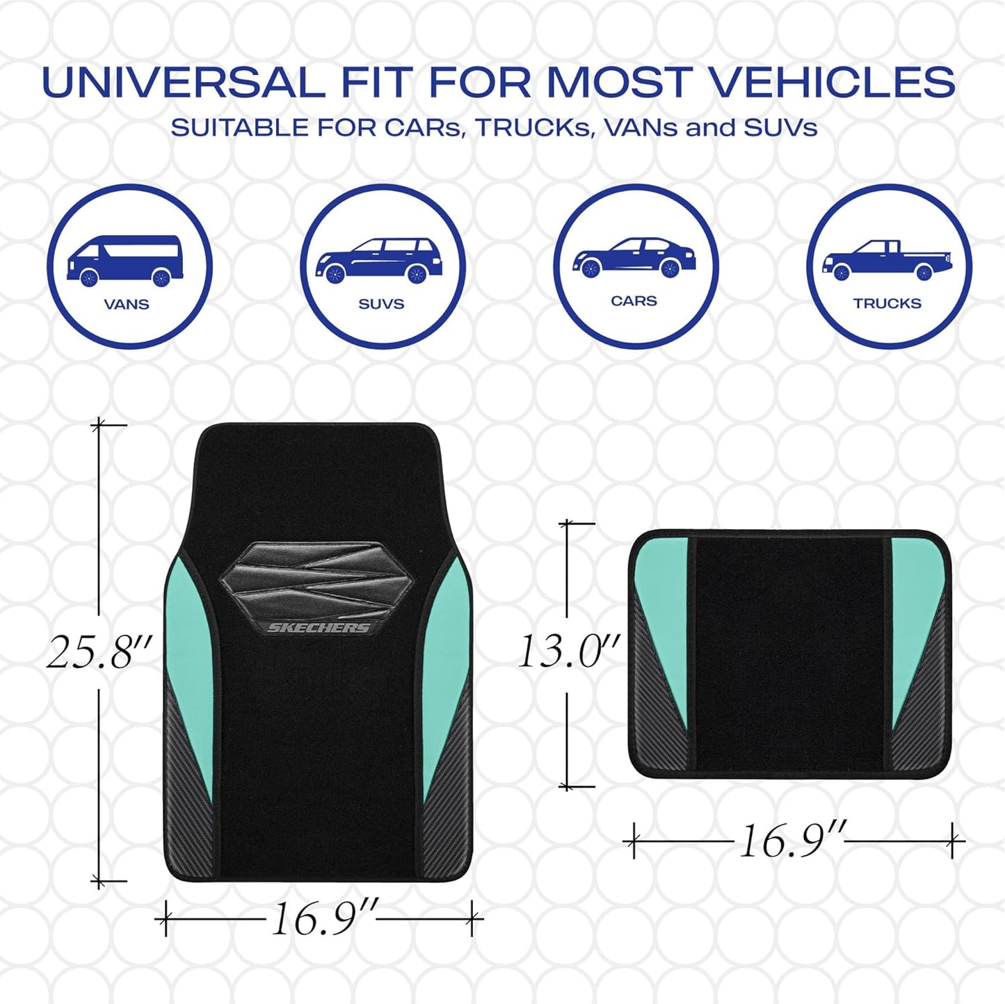 Skechers Car Floor Mats,Waterproof Universal Fit Car Mats,Faux Leather Car Floor Mats,Carbon Floor Mats for Cars with Anti-Slip Skechers Heel Pad Fit for SUV,Vans,Sedans,Trucks,Green