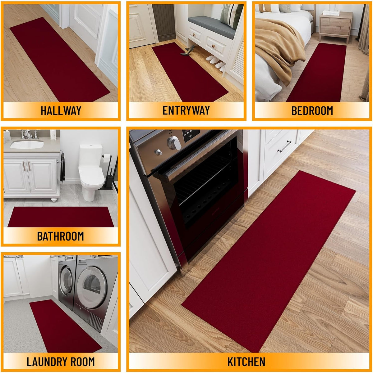 Ottomanson Hallway Runner Rug 20" x 59" Non Slip Solid Area Rugs Easy to Clean Laundry Rug Runner Durable & Pet Friendly Floor Carpet Runners for Hallways Entryway Living Room Kitchen, Red