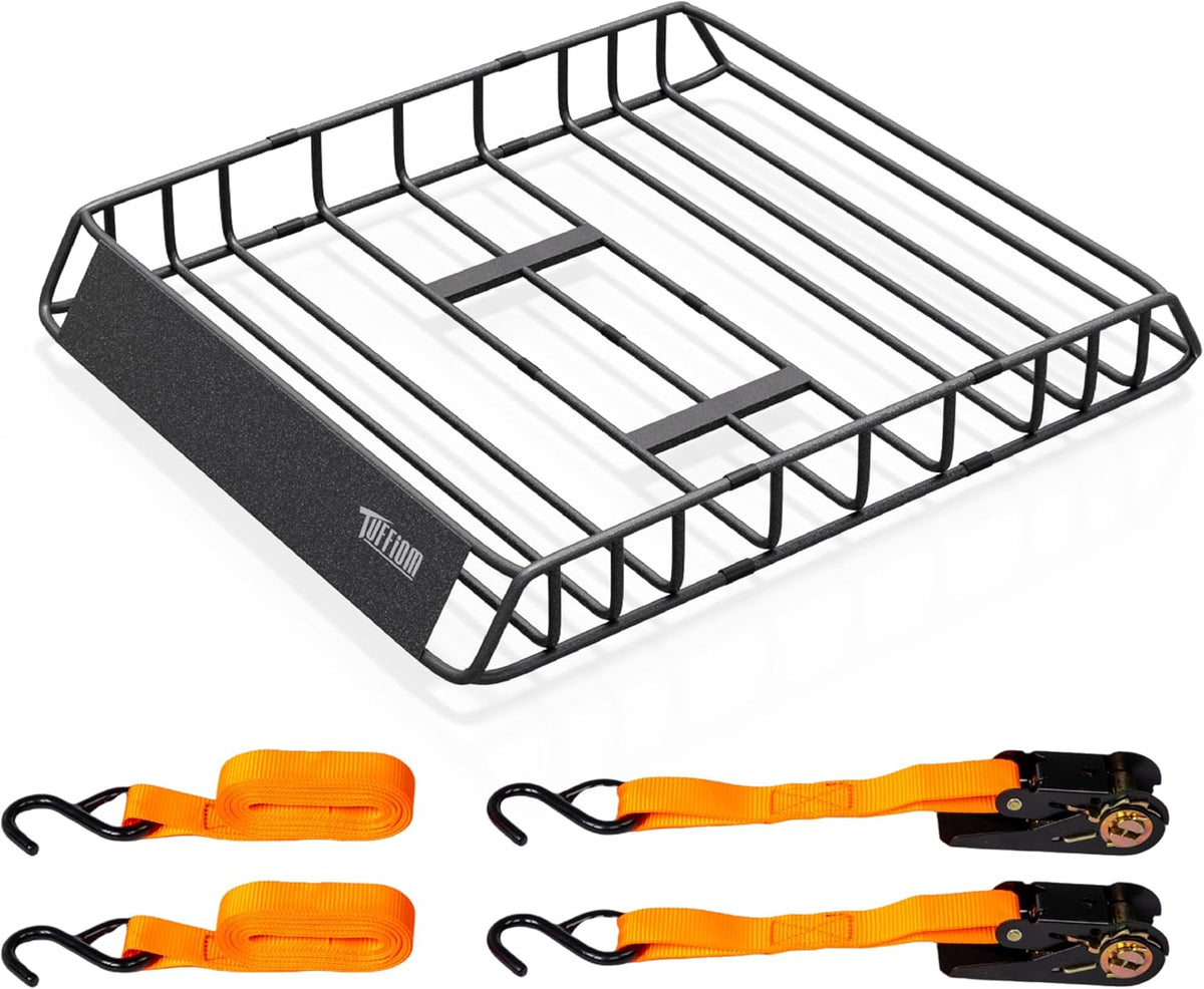 Bonnlo 250lbs Rooftop Cargo Carrier,46×36×6inch Universal Roof Rack Basket with 4×Straps,Car Top Rack Luggage Holder for SUV/Truck/Van
