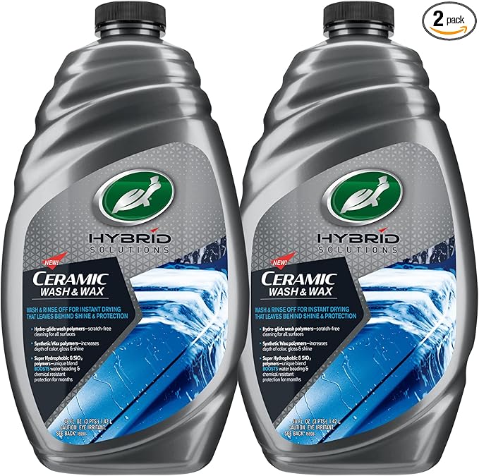 Turtle Wax 53888 Hybrid Solutions Ceramic Wash and Wax, Easy Clean Ceramic Infused Formula Removes Dirt and Grime, Long Lasting Shine and Protection for Cars, Trucks and More, 48 oz. (Pack of 2)