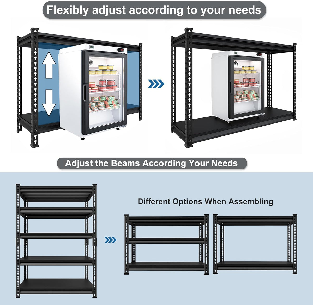 5-Tier Garage Shelving Heavy Duty, 72" Metal Shelving Unit - 2250 lbs Load Capacity, 40"W x 18"D x 72"H (Black)