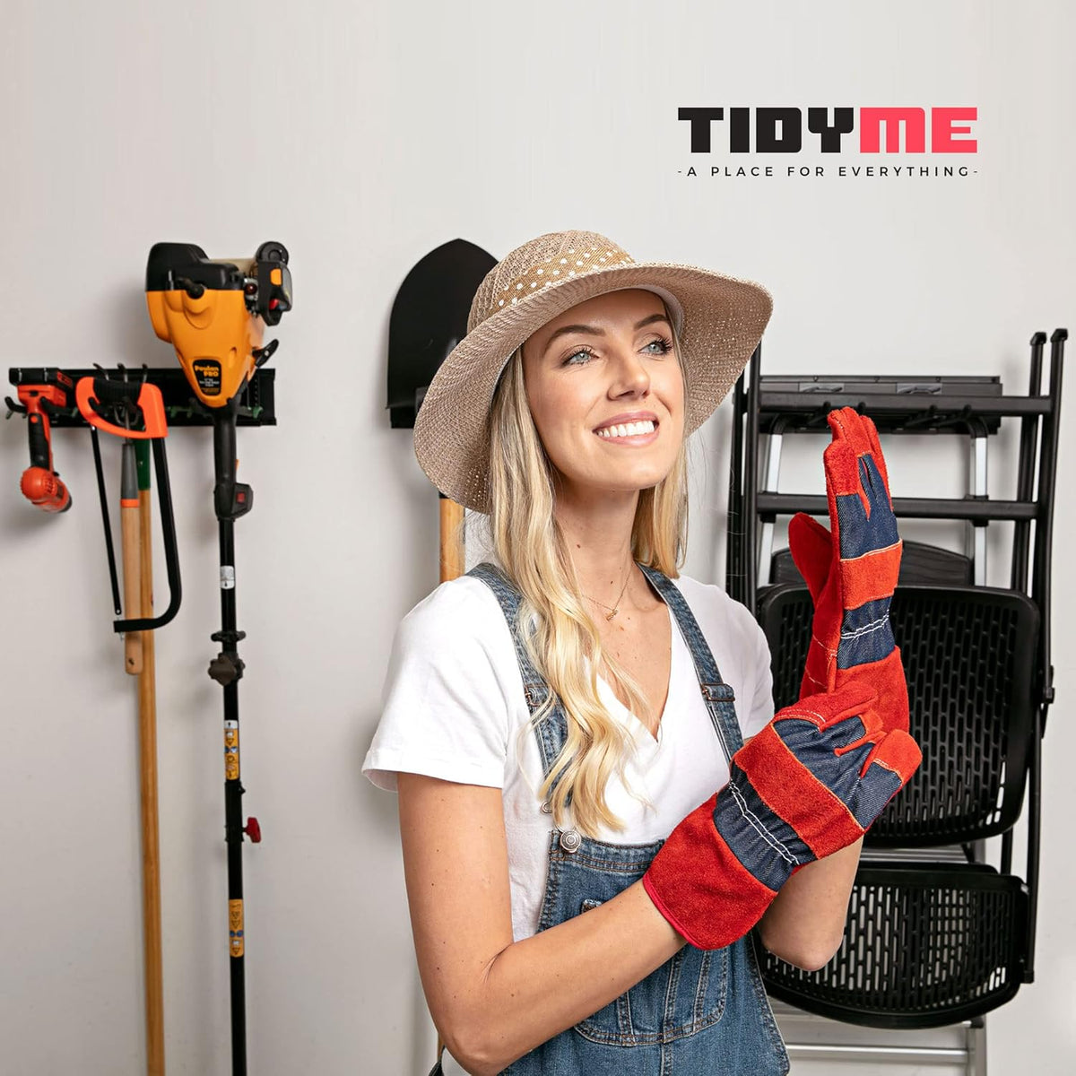 Garage Tool Organizer Wall Mount | 64-Inch Garage Wall Organizer & Folding Chair Rack | Heavy-Duty Tool Hanger System | 12-Piece Kit with 4 Steel Rails & 8 Adjustable Hooks | 400 lbs Capacity