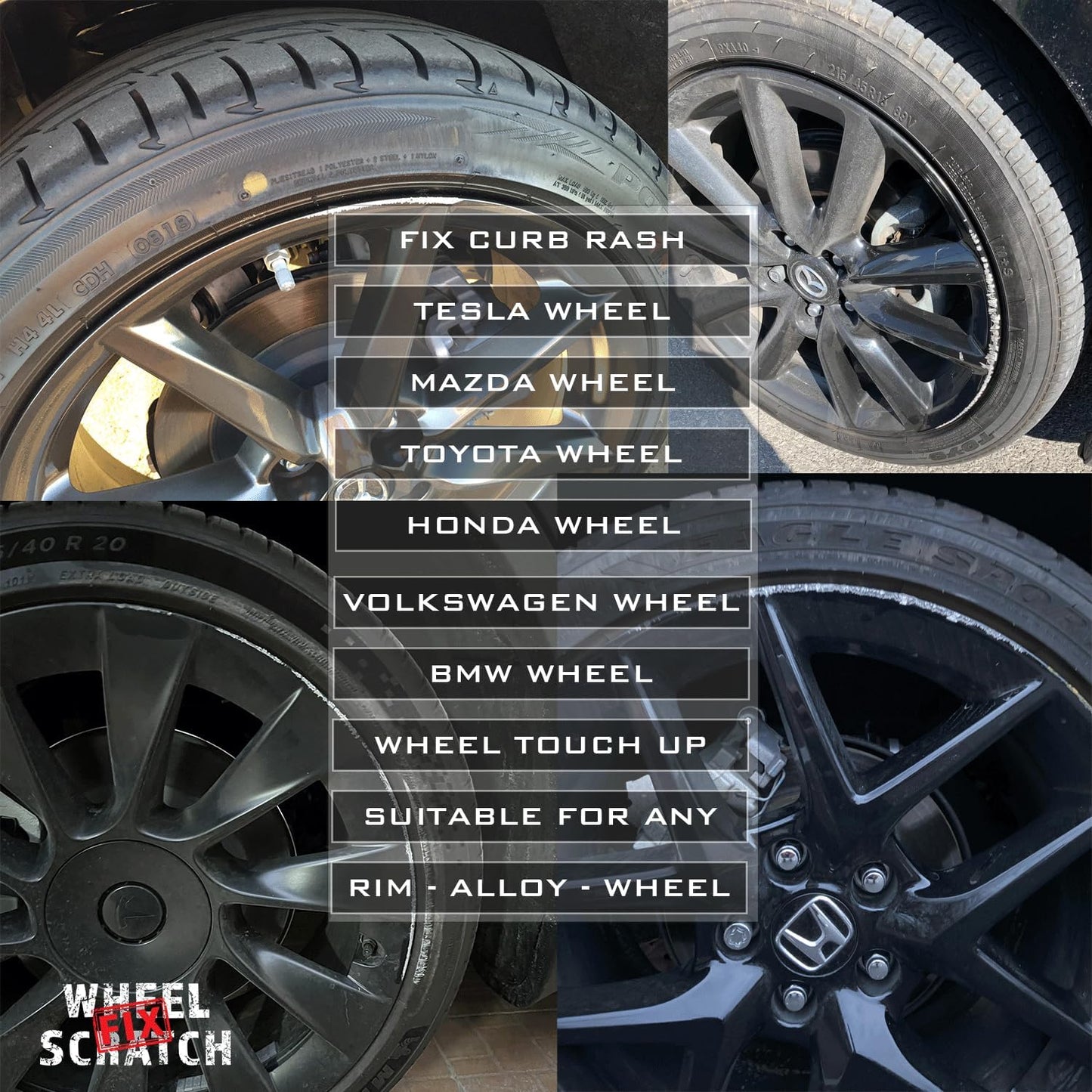 Silver Rim Touch Up Paint Kit, Car Wheel Scratch Repair Kit, Wheel Touch Up Paint Pen, curb rim repair kit, curb rash repair Kit, Universal Rim Alloy Wheel Paint Color Black, Silver, Gray (Light Silver)