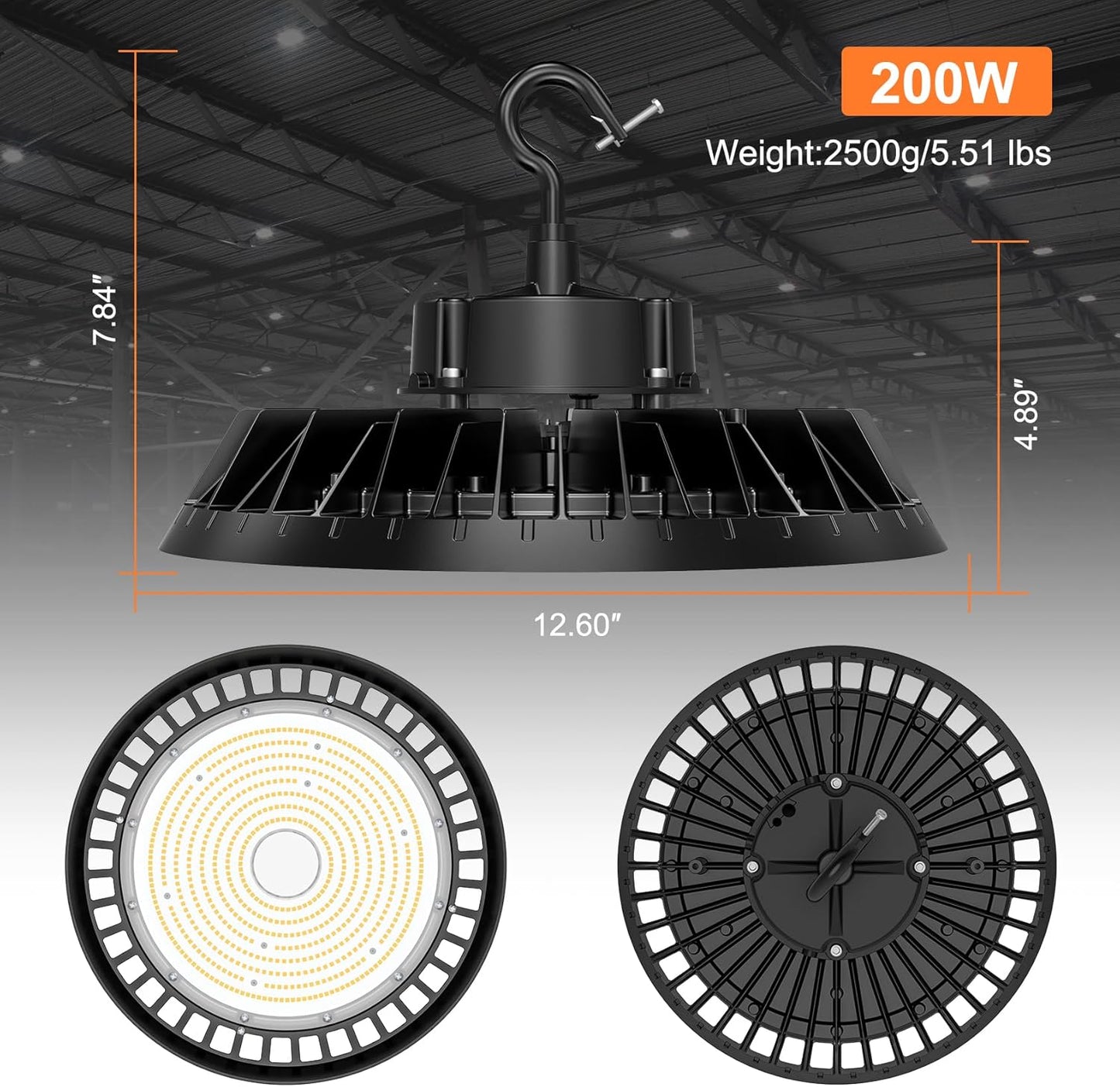9Pack LED High Bay Lights, Super Bright 200W UFO High Bay LED Shop Lights, 30000LM 5000K, 0-10V Dimmable, 5' Cable Plug, IP65 Waterproof, ETL Listed Plug & Play Lighting for Gym Factory Warehouse